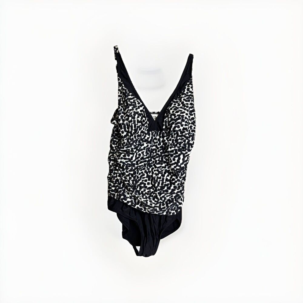 Maxine One Piece Swimsuit Animal Print Black White size 18 Built-In Bra